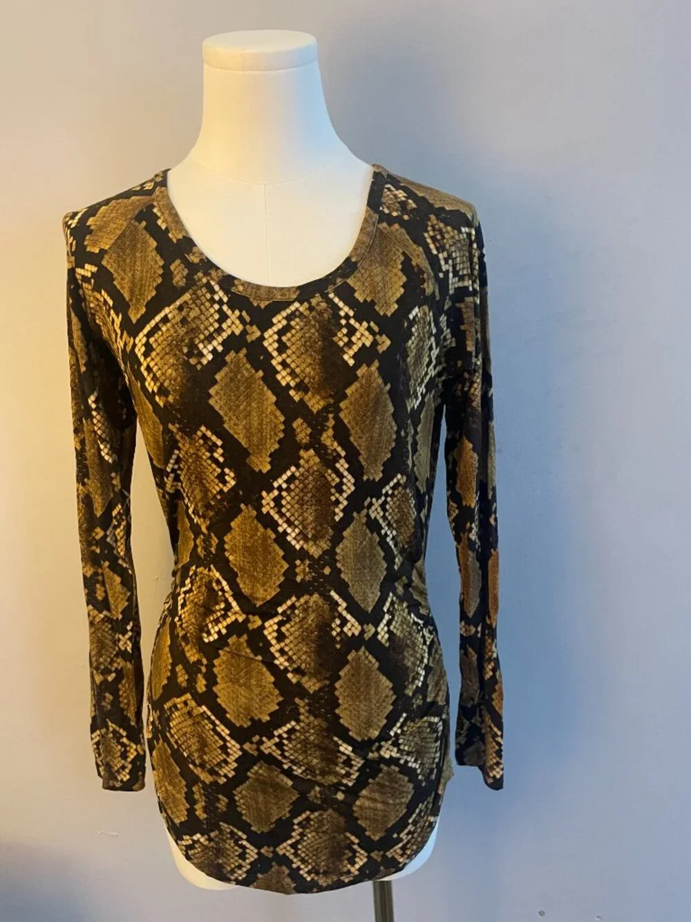 NWT Michael Kors Brown Ruched Long Sleeve Top Size S